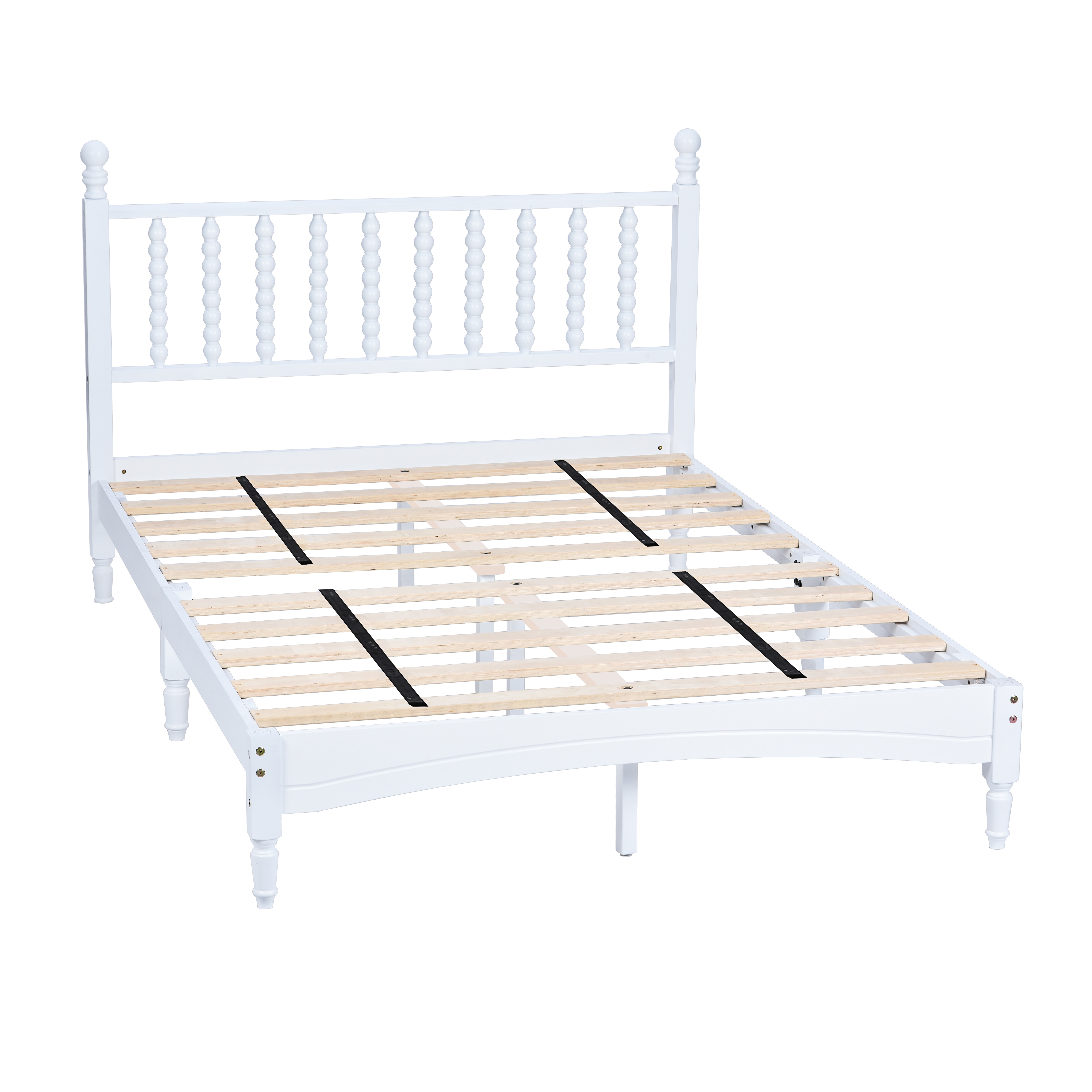Wood Bed Frame with Spindle Headboard, Solid Rubber Wood Foundation with Wood Central Supports, 1000 Lb Capacity, Easy Assembly, No Box Spring Needed, Full- White Wood Bed Frame with Spindle Headboard, Solid Rubber Wood Foundation with Wood Central Supports, 1000 Lb Capacity, Easy Assembly, No Box Spring Needed, Full- White